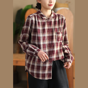 Áo sơ mi dài tay cổ đức kẻ caro một túi  - A698