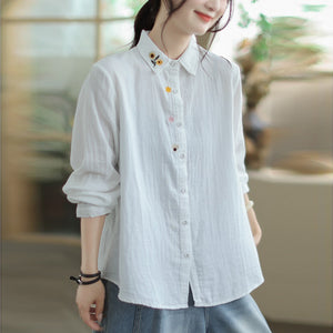 Áo sơ mi dài tay cổ đức thêu hoa - A1008