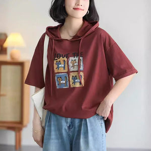 Áo hoodies ngắn tay in những chú mèo - NU10290