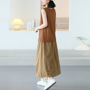 Áo T-shirt sát nách cổ tròn thêu cây xương rồng - NU10464