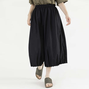 Quần baggy lửng lưng thun ống rộng gấu xếp ly - NU9878