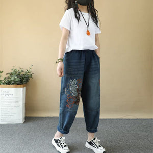 Quần baggy denim lửng thêu những chú thỏ - Q235