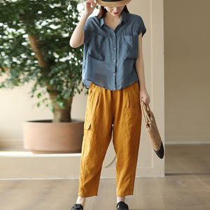 Áo sơ mi linen sát nách cổ đức hai túi vuông lớn - NU9799