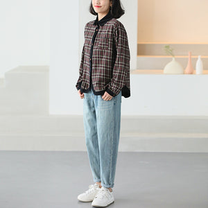 Áo sơ mi linen dài tay cổ pipi bo viền - NU9753