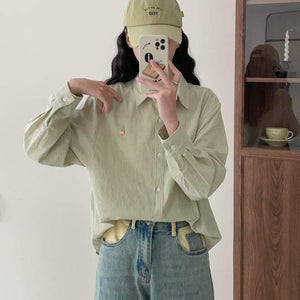 Áo sơ mi linen dài tay cổ đức kẻ sọc form dài - NU9728