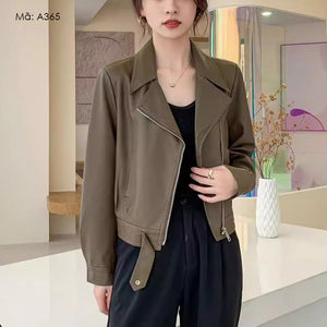 Áo khoác da dài tay cổ vest - A363