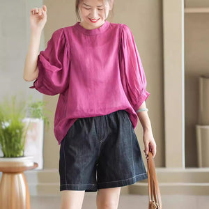 Quần sooc denim lưng thun một túi sau chỉ nổi - NU10501