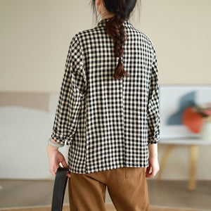 Áo khoác blazer linen dài tay kẻ caro - NU9078