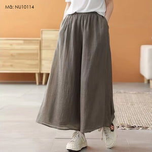 Quần baggy linen lưng thun ống rộng hai túi chéo - NU10112