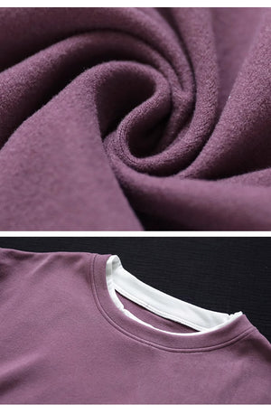 Áo T-shirt nỉ dài tay cổ tròn phối màu đơn sắc - NU9343