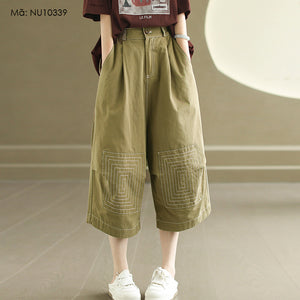 Quần baggy lửng lưng thun vá vòng soáy vuông - NU10339