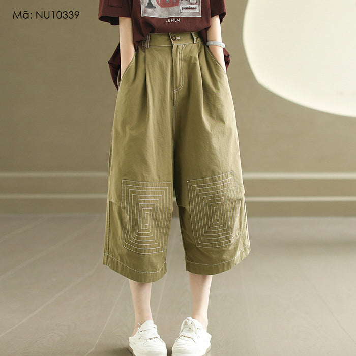 Quần baggy lửng lưng thun vá vòng soáy vuông - NU10339