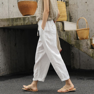 Quần baggy linen lưng thun dây rút một màu - NU8358