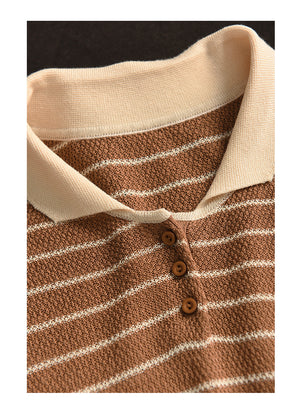 Áo T-shirt dệt kim sát nách cổ pipi kẻ sọc - NU10235