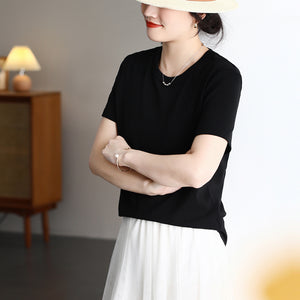 Áo T-shirt ngắn tay cổ tròn một màu - A785