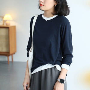 Áo T-shirt dài tay cổ tròn kiểu hai lớp - A175