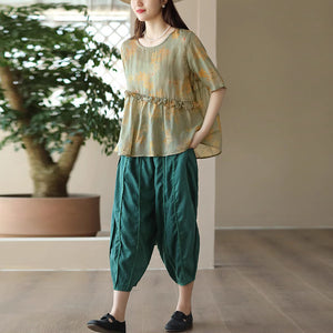 Quần baggy linen lửng lưng thun gân nổi - NU9967