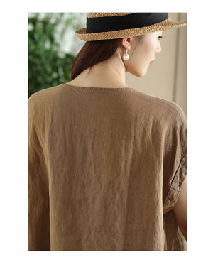 Áo T-shirt linen sát nách cổ tròn vạt xẻ - NU10303
