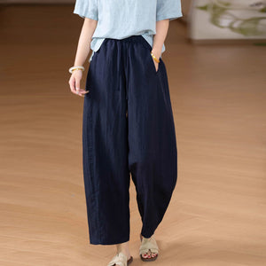 Quần baggy linen lưng thun dây rút ống đứng - Q279