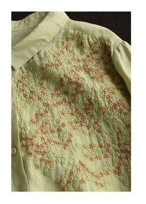 Áo sơ mi linen dài tay cổ pipi thêu những ngôi sao - NU9733