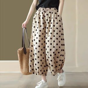 Quần baggy linen lưng thun ống xếp ly chấm bi - NU8971