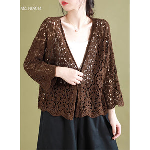 Áo khoác cardigan dệt kim dài tay thêu ren những chiếc lá - NU9009