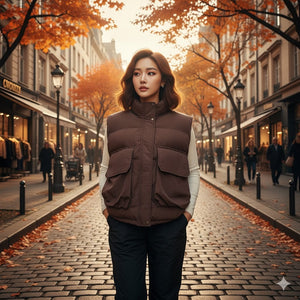 Áo khoác gile lông vũ cổ đứng túi hộp - A496