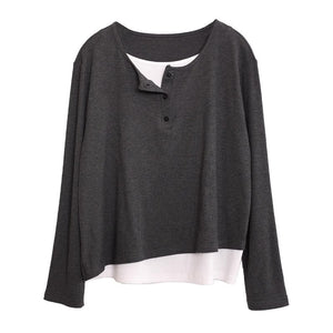 Áo T-shirt dài tay cổ tròn khuy cài một màu - NU9436