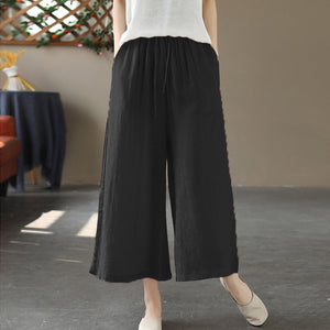 Quần baggy linen lưng thun ống rộng in đồng màu - NU10124