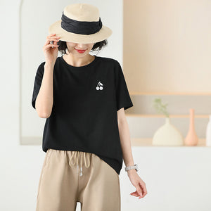 Áo T-shirt ngắn tay cổ tròn thêu quả cherry - NU9832