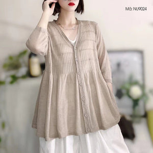Áo khoác cardigan dệt kim ngắn tay cổ V form dài - NU9021