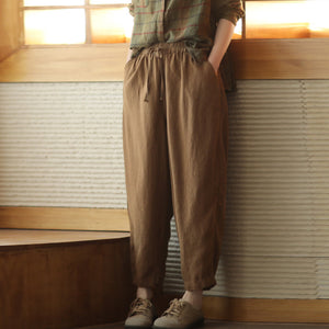 Quần baggy linen lưng thun dây rút ống côn - Q204