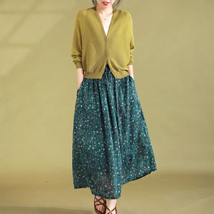 Áo khoác cardigan linen dệt kim dài tay cổ V - NU9161