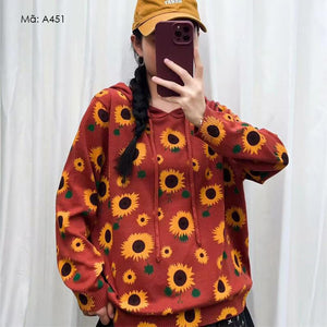 Áo hoodies len dài tay in hoa hướng dương - A448
