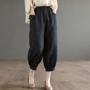 Quần baggy linen lưng thun ống côn túi đính nắp kiểu - NU8697