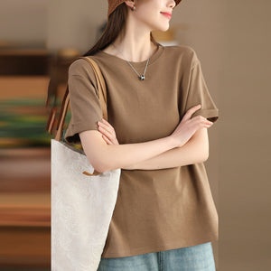 Áo T-shirt ngắn tay cổ tròn dáng rộng một màu - NU9886