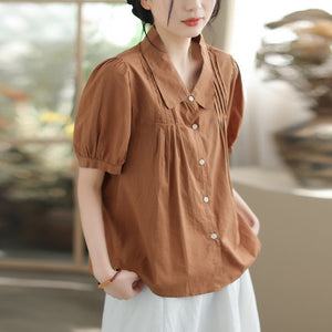Áo sơ mi ngắn tay cổ cánh sen xếp ly - A797