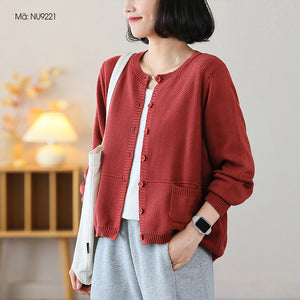 Áo khoác cardigan len đan dài tay cổ tròn hai túi vuông - NU9218