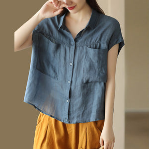 Áo sơ mi linen sát nách cổ đức hai túi vuông lớn - NU9799