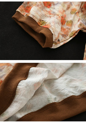 Áo T-shirt linen ngắn tay cổ màu in hoa lá - NU9964
