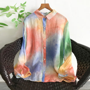 Áo sơ mi linen dài tay cổ đức sắc cầu vồng - A978