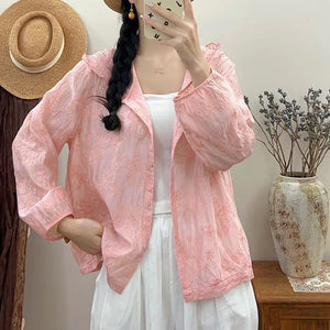 Áo khoác cardigan dài tay có mũ thêu những chú bướm - NU10421