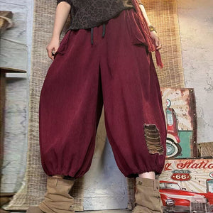 Quần baggy nhung tăm lưng thun túi hộp ống bo - Q080