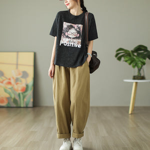 Áo T-shirt ngắn tay cổ tròn in cô gái tóc xù - NU10066