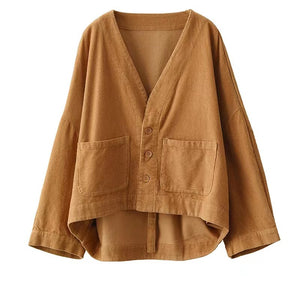 Áo khoác nhung retro dài tay cổ V cánh dơi - NU9372