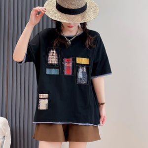 Áo T-shirt ngắn tay thêu ba chú mèo cổ tròn - NU9962