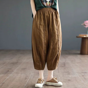 Quần baggy linen lửng lưng thun gân nổi - NU9967