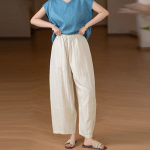 Quần baggy linen lưng thun dây rút ống đứng - Q279