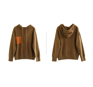 Áo hoodies len dệt kim dài tay ô vuông lệch màu - NU9586