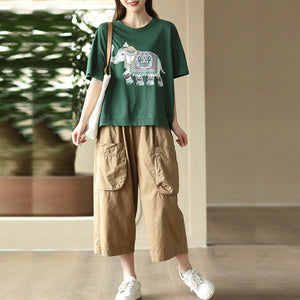 Quần baggy linen lửng lưng thun kiểu túi hộp - NU00001